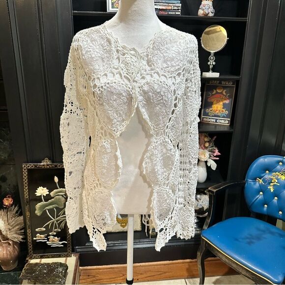 White + Warren Crotchet Lace Cardigan Size Large - Picture 1 of 12